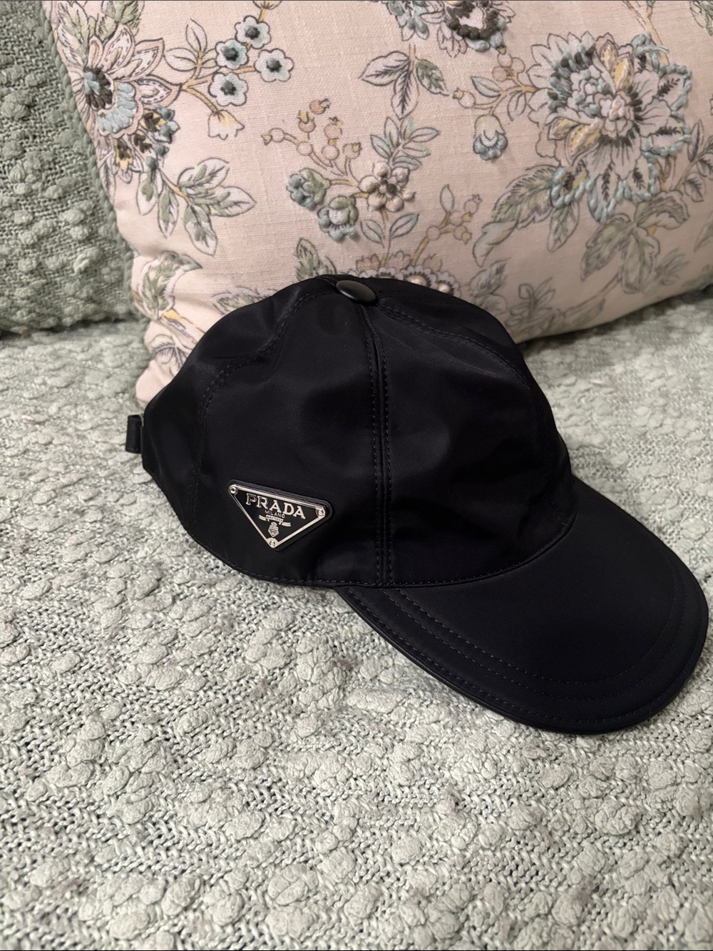 Prada Navy Triangle Logo Nylon Baseball Cap
